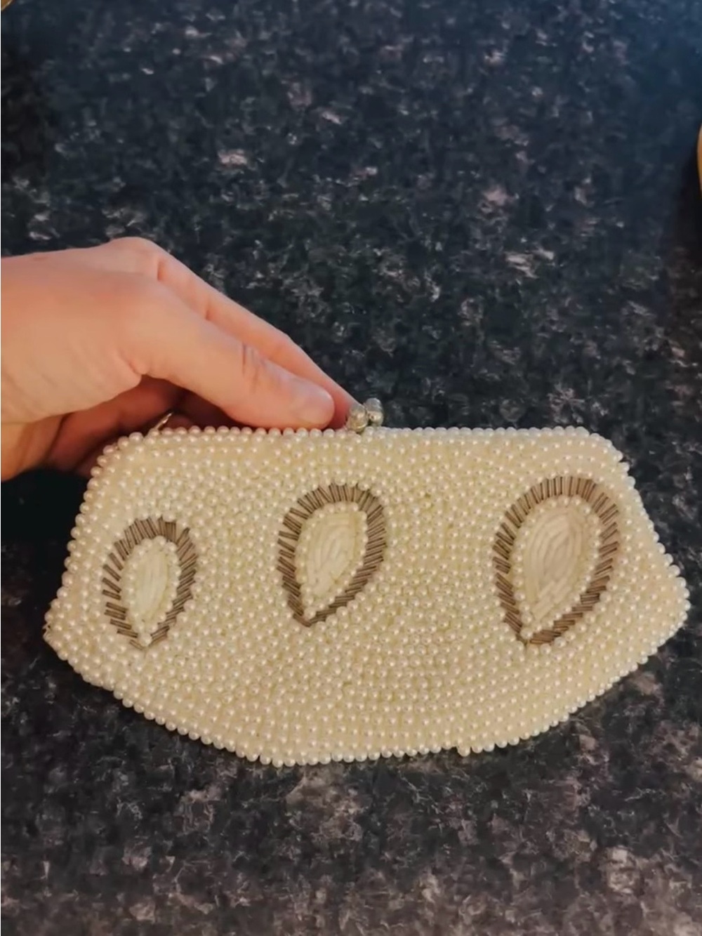 Gorgeous Vintage Pearl Beaded Clutch handbag made in Japan EUC